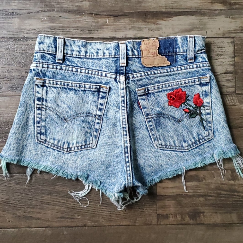 Levi's Rose Patch Destroyed Denim Cut-Off Shorts